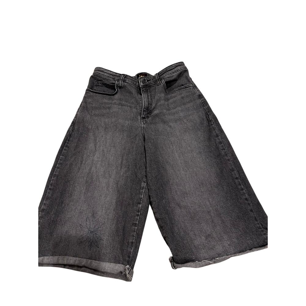 Lee Black Denim Long Shorts Below Knee Wide Leg Size 8